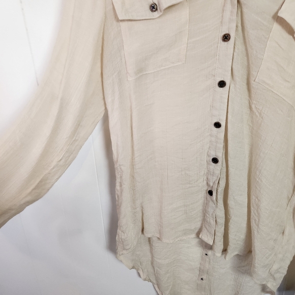 Adiva Sheer Lightweight Loose Long Sleeve Blouse Top Beige Size Small Boho - Picture 6 of 11